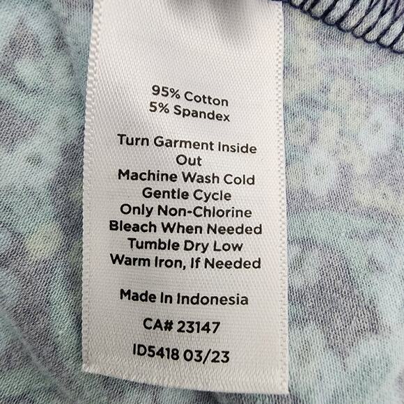 Talbots Floral Fields Crew Neck Tee Cotton Blend Long Sleeve Stretch Blue Green - Picture 8 of 8